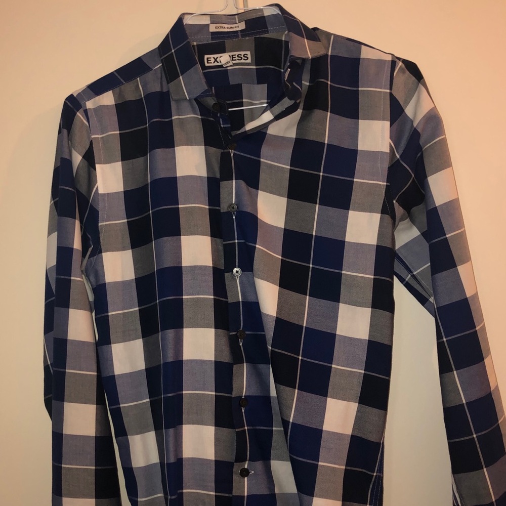 Extra Slim Small Blue Plaid Shirt